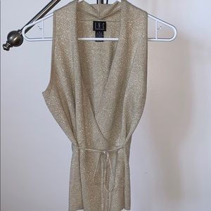 I.N.C Formal Shiny Gold Tie Up Blouse